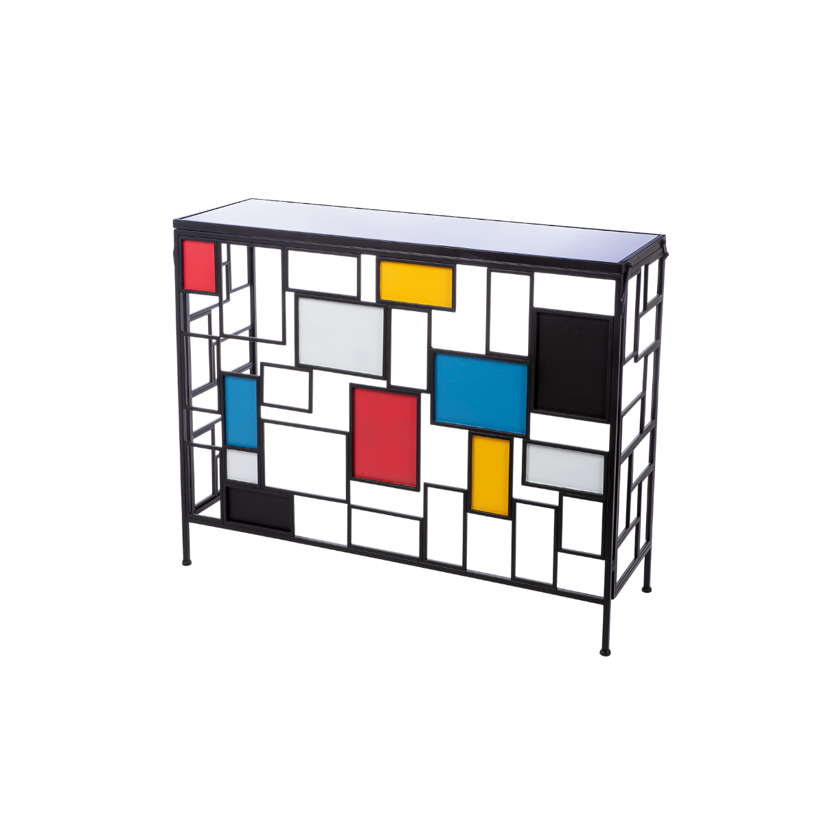 Sideboard „Mondrian“ – Glas & Metall im Modern-Art-Design