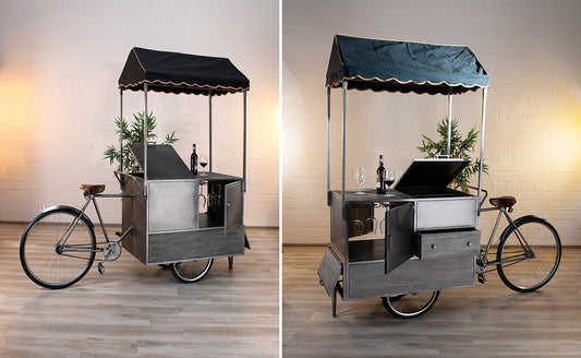 Weinregal „Büdchen“ im Fahrradstil – Mangoholz & Metall