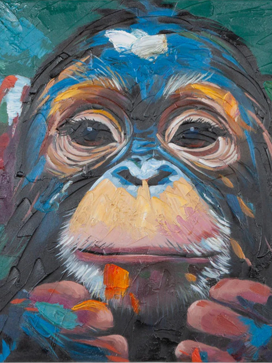 Bild „Ape“ handbemalt – modernes Affenmotiv / Nahaufnahme 100×70 cm | CASA ROMANO