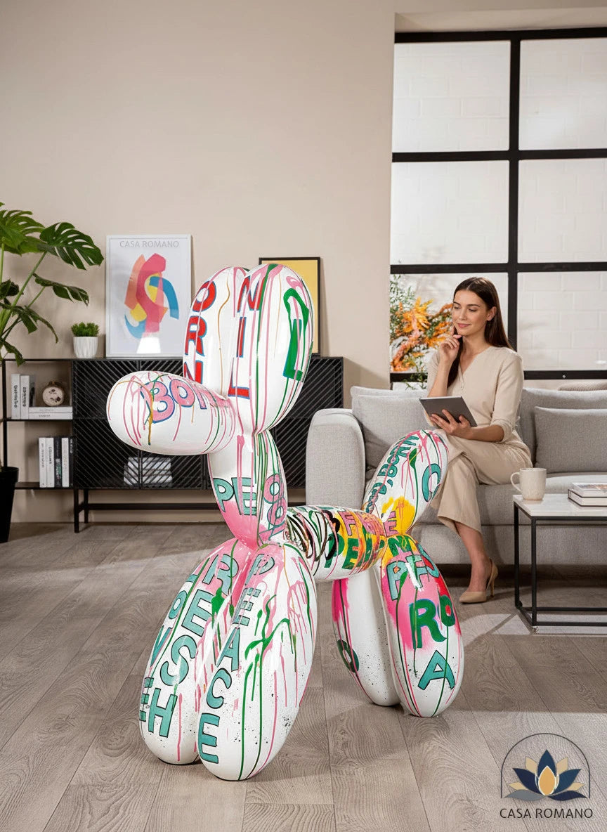 Ballonhund Skulptur weiß 120 cm Bianco Arte – XXL Design Figur aus Kunstharz