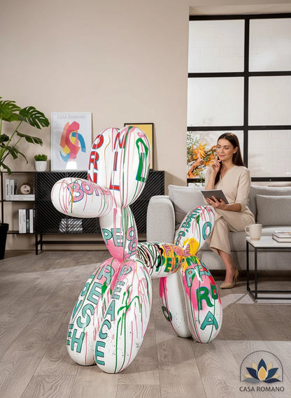 Ballonhund Skulptur weiß 120 cm Bianco Arte – XXL Design Figur aus Kunstharz