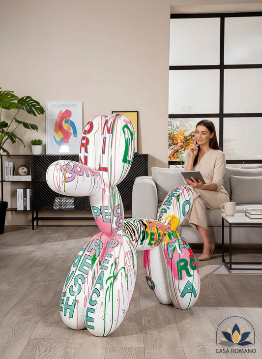 Ballonhund Skulptur weiß 120 cm Bianco Arte – XXL Design Figur aus Kunstharz