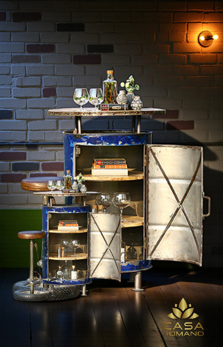 Beistelltisch Bar „Barrel“ – Industrial Design aus Mangoholz & Metall