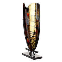 Seitenansicht der Bodenvase aus Glas in Schwarz Gold Rot