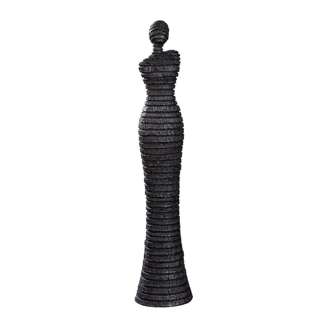 Moderne Frauenfigur aus schwarzem Kunstharz mit Linienmuster, Höhe 48 cm