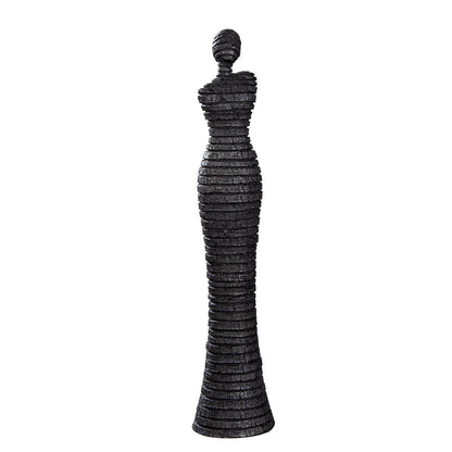 Moderne Frauenfigur aus schwarzem Kunstharz mit Linienmuster, Höhe 48 cm