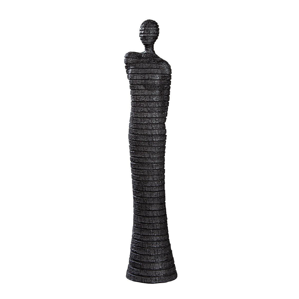 Moderne Männerfigur aus schwarzem Kunstharz mit Linienmuster, Höhe 48,5 cm