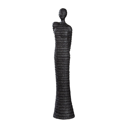 Moderne Männerfigur aus schwarzem Kunstharz mit Linienmuster, Höhe 48,5 cm