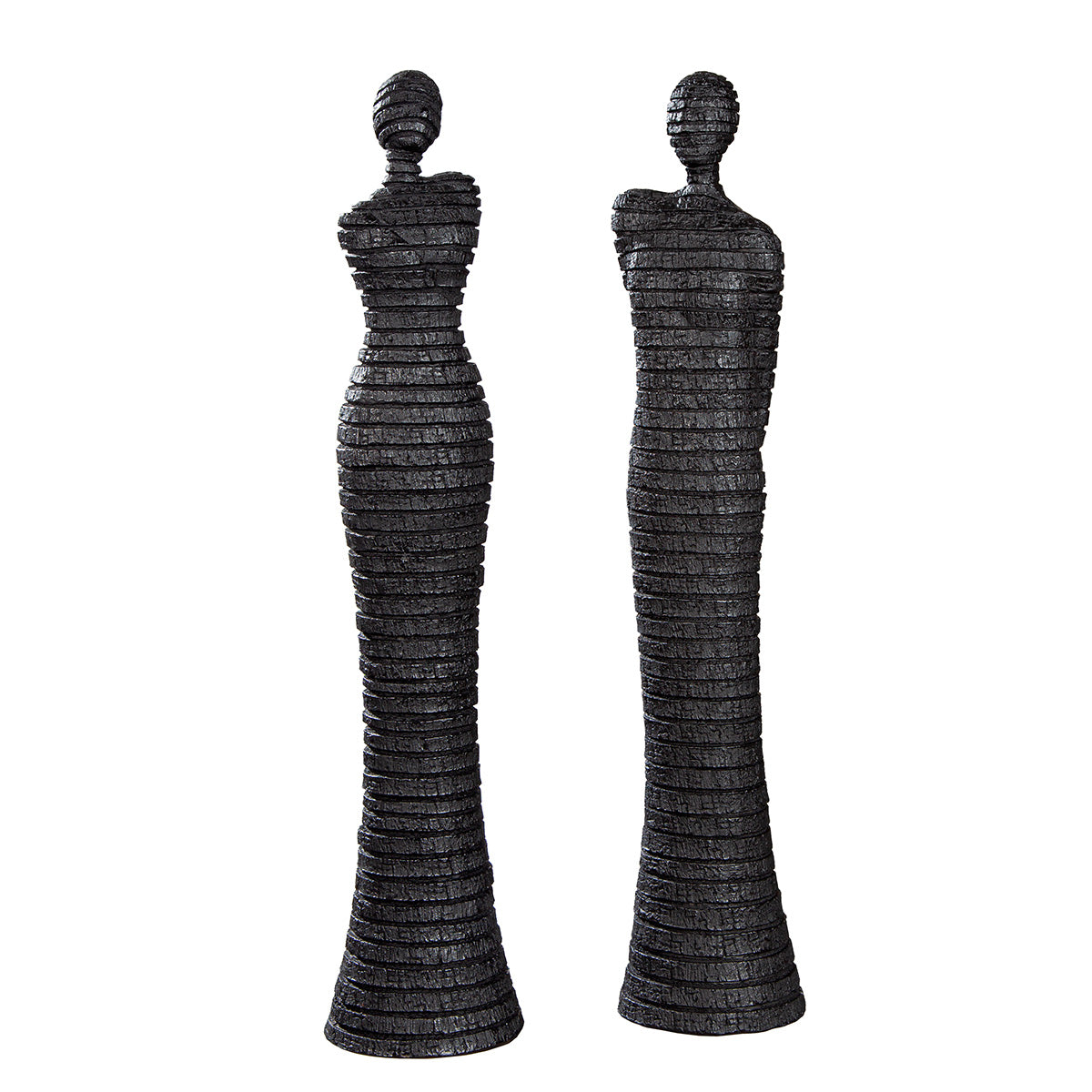 Figuren-Set Mann und Frau aus schwarzem Kunstharz mit modernem Linienmuster, Höhe 48,5 cm
