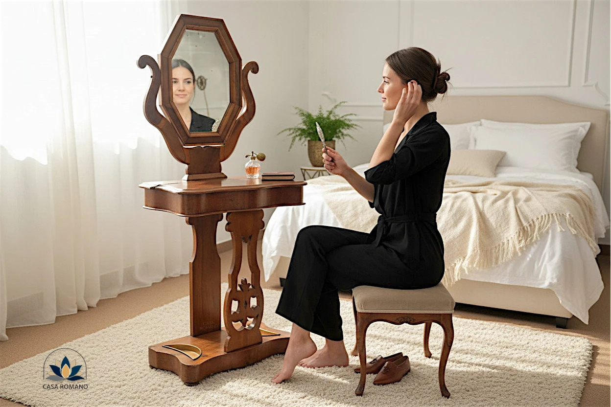 Antiker Frisiertisch mit Spiegel – dekoratives Spiegelmöbel im Biedermeier Stil | CASA ROMANO