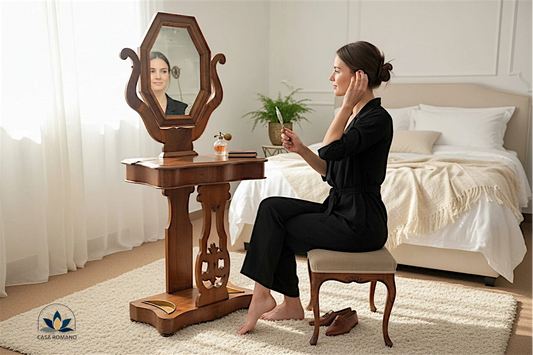 Antiker Frisiertisch mit Spiegel – dekoratives Spiegelmöbel im Biedermeier Stil | CASA ROMANO