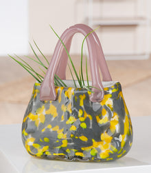 Glasvase „Handtasche“ – Designobjekt in Gelb, Grau & Rosa | CASA ROMANO