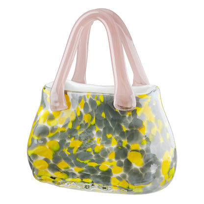 Glasvase „Handtasche“ – Designobjekt in Gelb, Grau & Rosa | CASA ROMANO