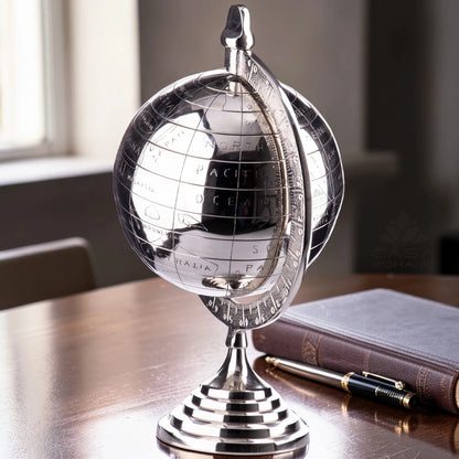 Deko Weltkugel Metall Silber – Moderner Globus 50 cm | CASA ROMANO