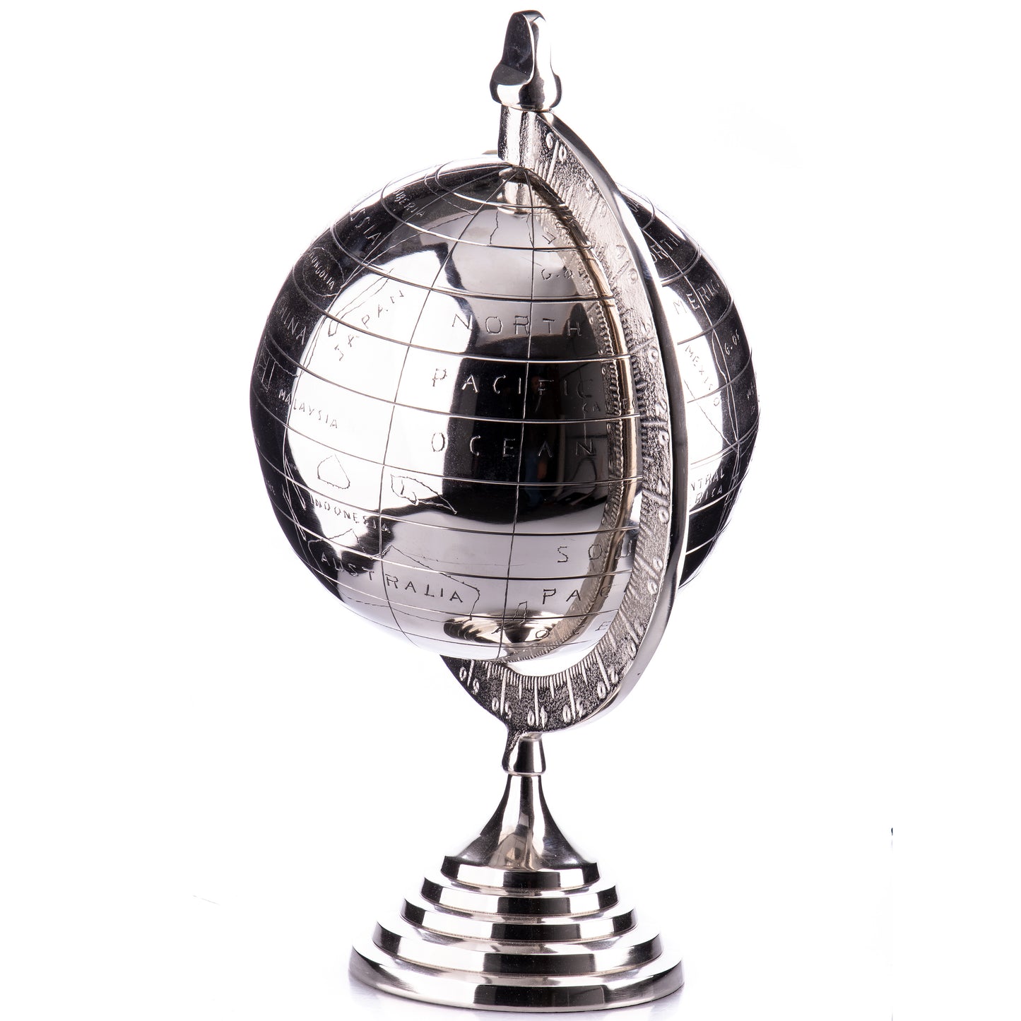 Deko Weltkugel Metall Silber – Moderner Globus 50 cm | CASA ROMANO