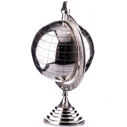Deko Weltkugel Metall Silber – Moderner Globus 50 cm | CASA ROMANO