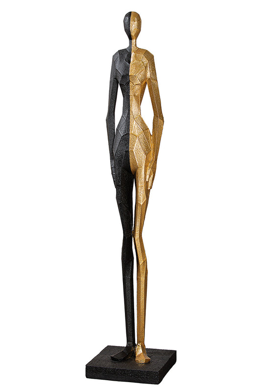 Skulptur "Halfway" – Moderne Figur in Gold und Schwarz, H 153 cm