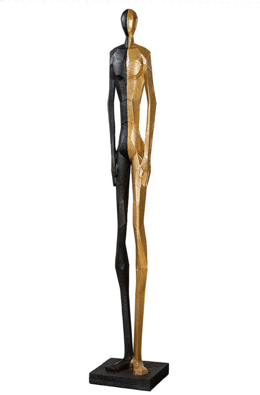 Skulptur "Halfway" – Moderne Figur in Gold und Schwarz, 184 cm