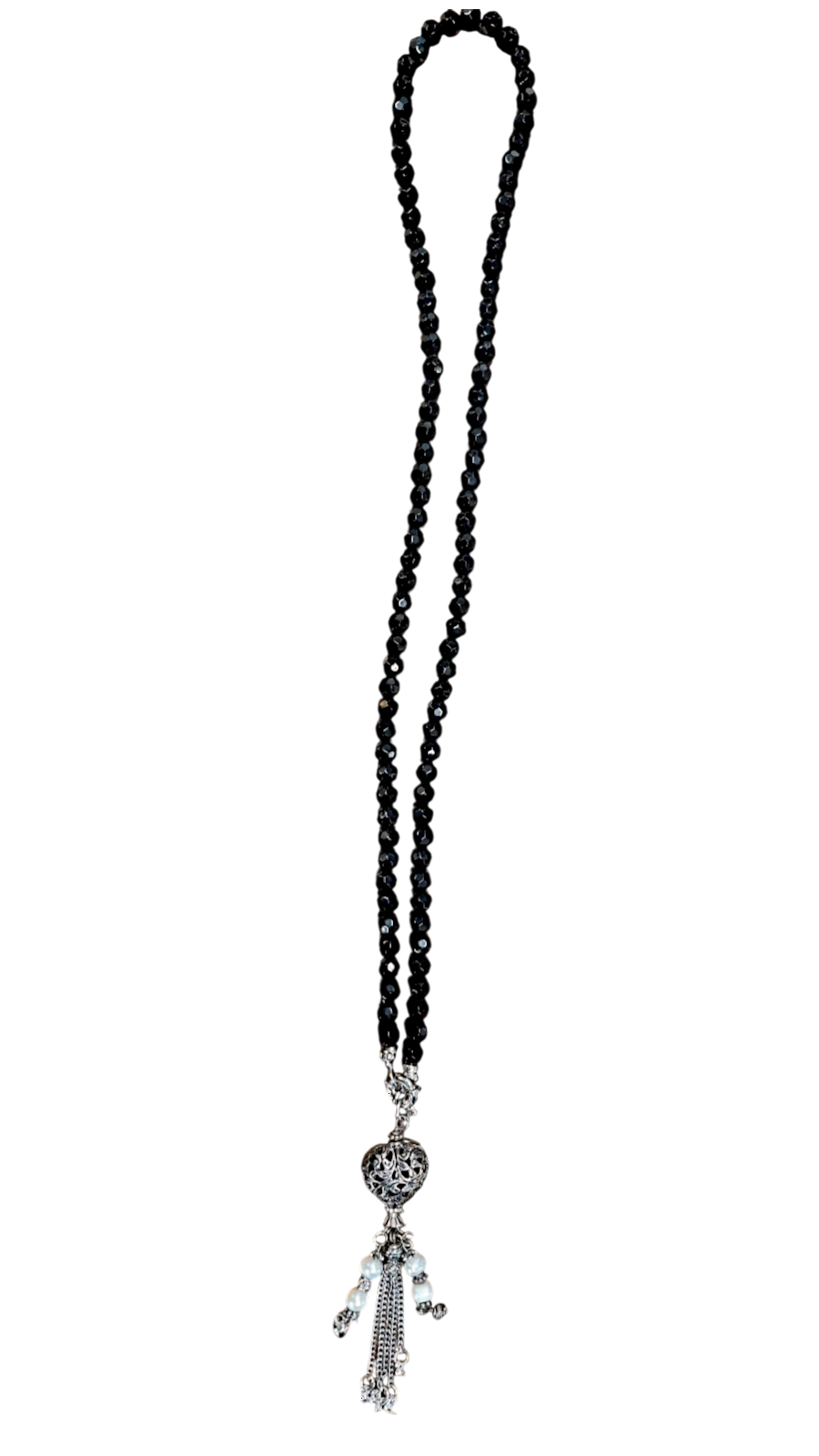 Halskette „Perla Nera“ – Schwarze Glasperlen mit Ornament & Quaste (50 cm) | CASA ROMANO