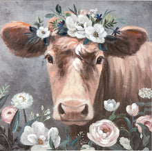 Handgemaltes Leinwandbild Kuh mit Blumen 90x90 cm | CASA ROMANO