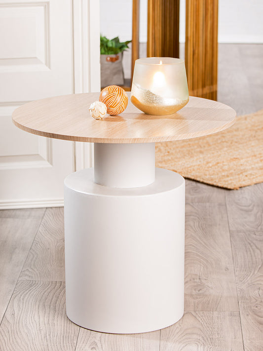 Beistelltisch "Living" – Rund, Metall, Naturfarben & Weiß
