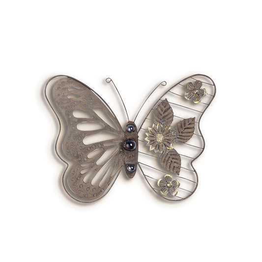 Wandobjekt Schmetterling "Butterfly" – Metall in Braun mit Glasperlen