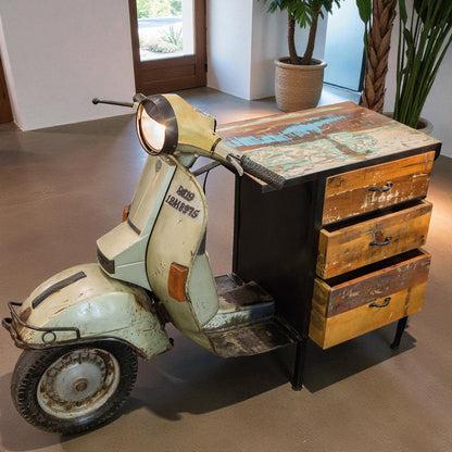 Kommode Roller aus Metall & Mangoholz – Upcycling-Design im Industrial-Stil