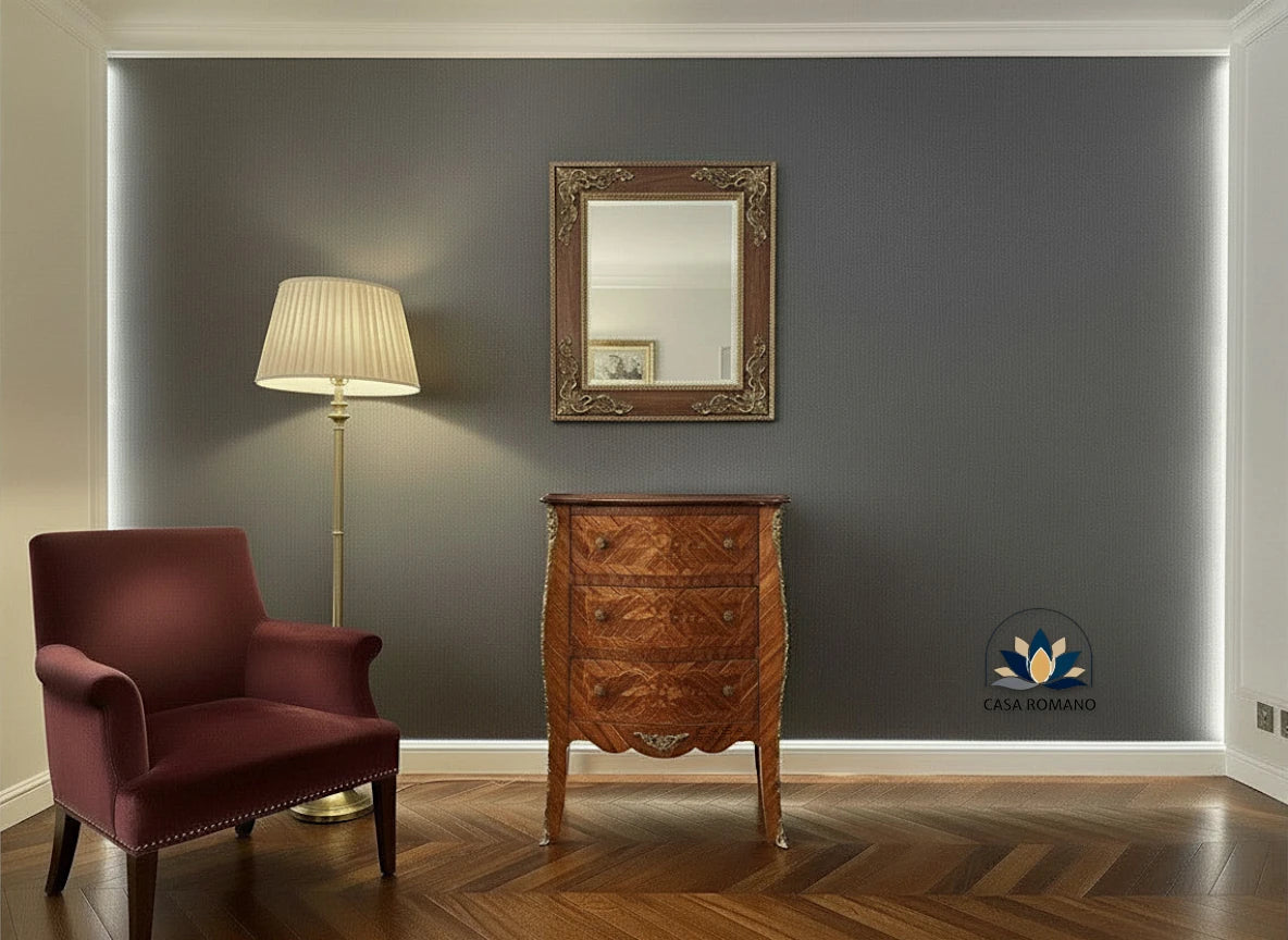 Rosenholz Komödchen mit Intarsien – Louis XV / Rococo Stil Kommode mit 3 Schubladen | CASA ROMANO