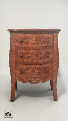 Rosenholz Komödchen mit Intarsien – Louis XV / Rococo Stil Kommode mit 3 Schubladen | CASA ROMANO