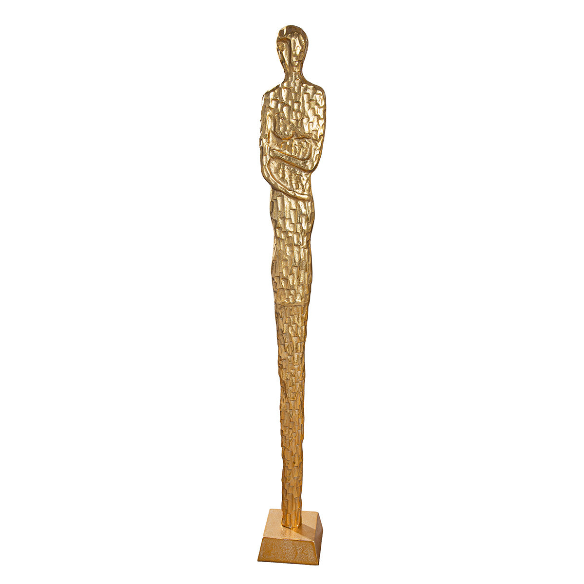 Skulptur Frau Salvina in goldfarbenem Aluminium – moderne abstrakte Figur, 138 cm hoch