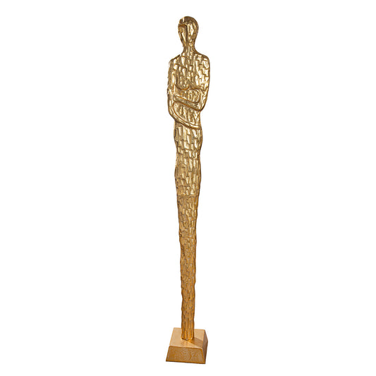 Skulptur Frau Salvina in goldfarbenem Aluminium – moderne abstrakte Figur, 138 cm hoch