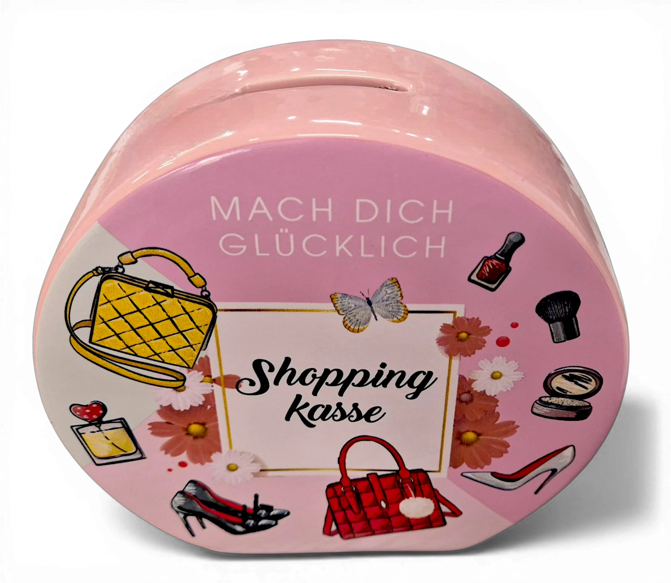 Shopping Kasse Spardose „Mach Dich glücklich“ rosa | CASA ROMANO