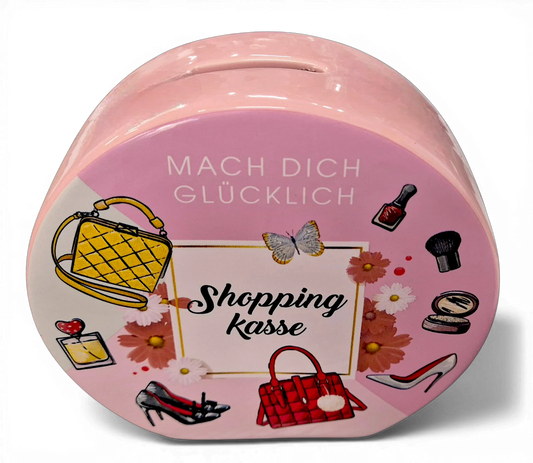 Shopping Kasse Spardose „Mach Dich glücklich“ rosa | CASA ROMANO