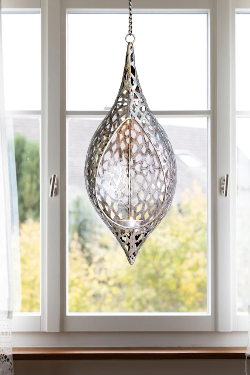 Teelichtleuchter „Purley“ aus Metall – Antikfinish in Silber, hängend | CASA ROMANO