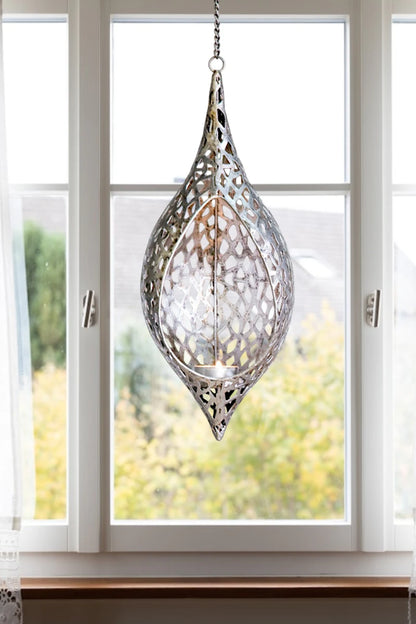 Teelichtleuchter „Purley“ aus Metall – Antikfinish in Silber, hängend | CASA ROMANO