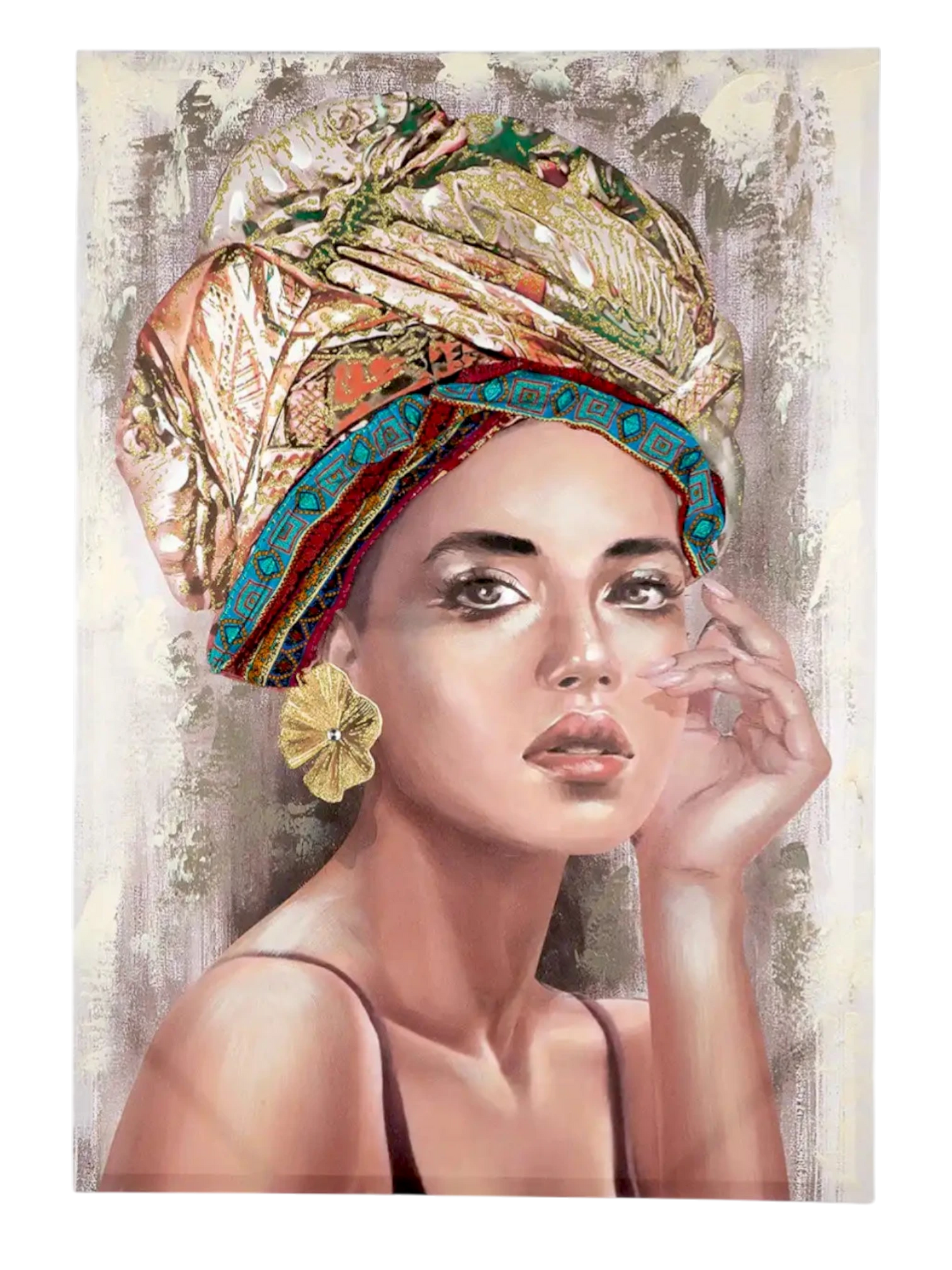 3D-Leinwandbild Frau mit Textil-Kopftuch – 100×70 cm | CASA ROMANO