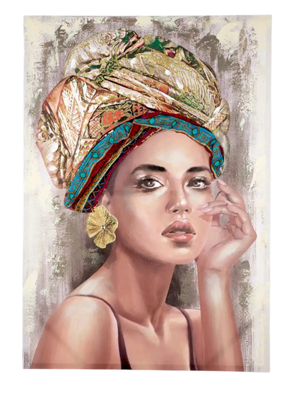 3D-Leinwandbild Frau mit Textil-Kopftuch – 100×70 cm | CASA ROMANO