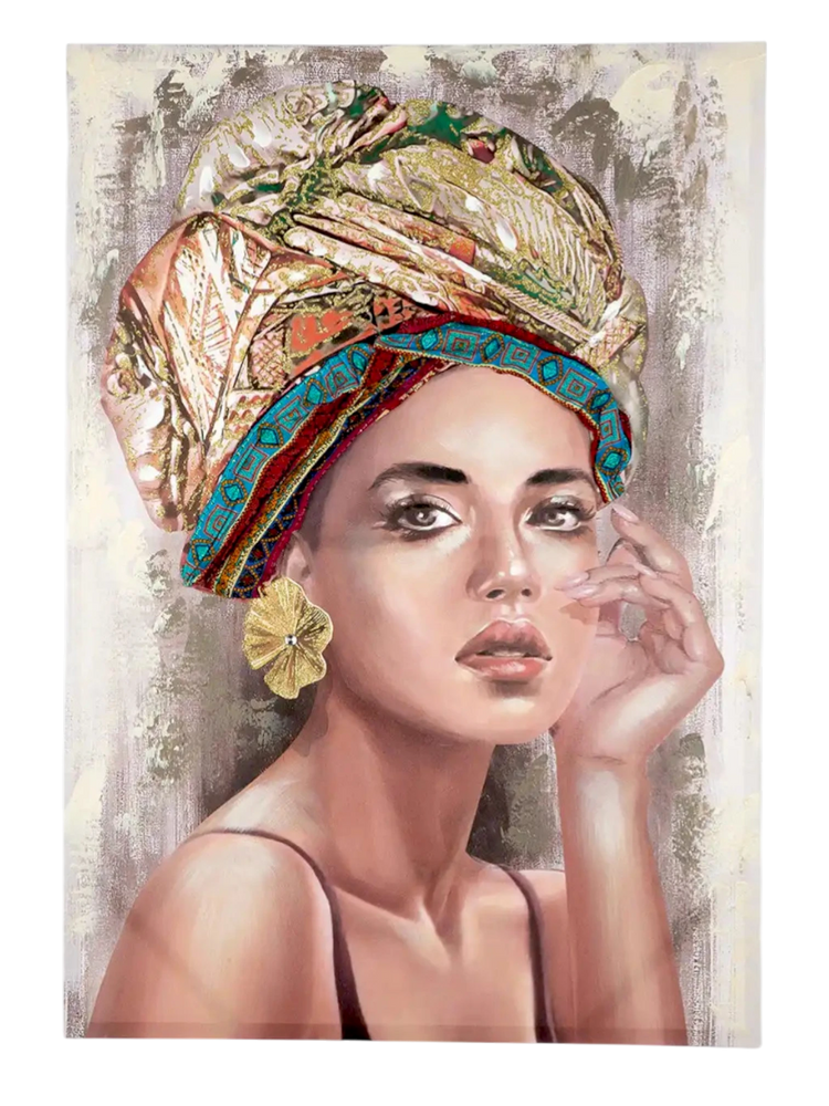 3D-Leinwandbild Frau mit Textil-Kopftuch – 100×70 cm | CASA ROMANO