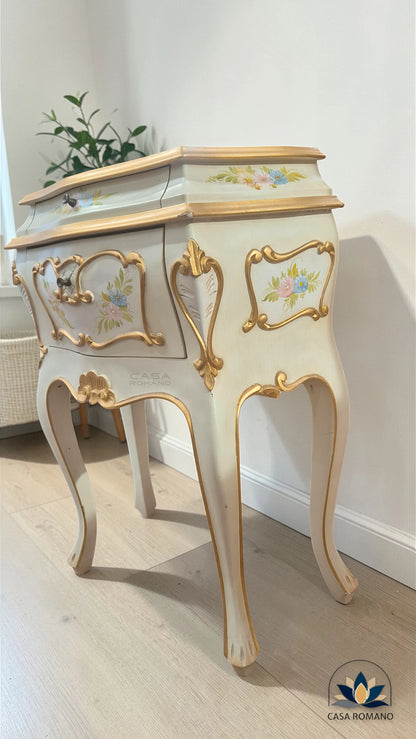 Venezianischer Nachttisch handbemalt – Rococo Stilmöbel mit Schublade | CASA ROMANO