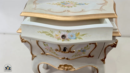 Venezianischer Nachttisch handbemalt – Rococo Stilmöbel mit Schublade | CASA ROMANO