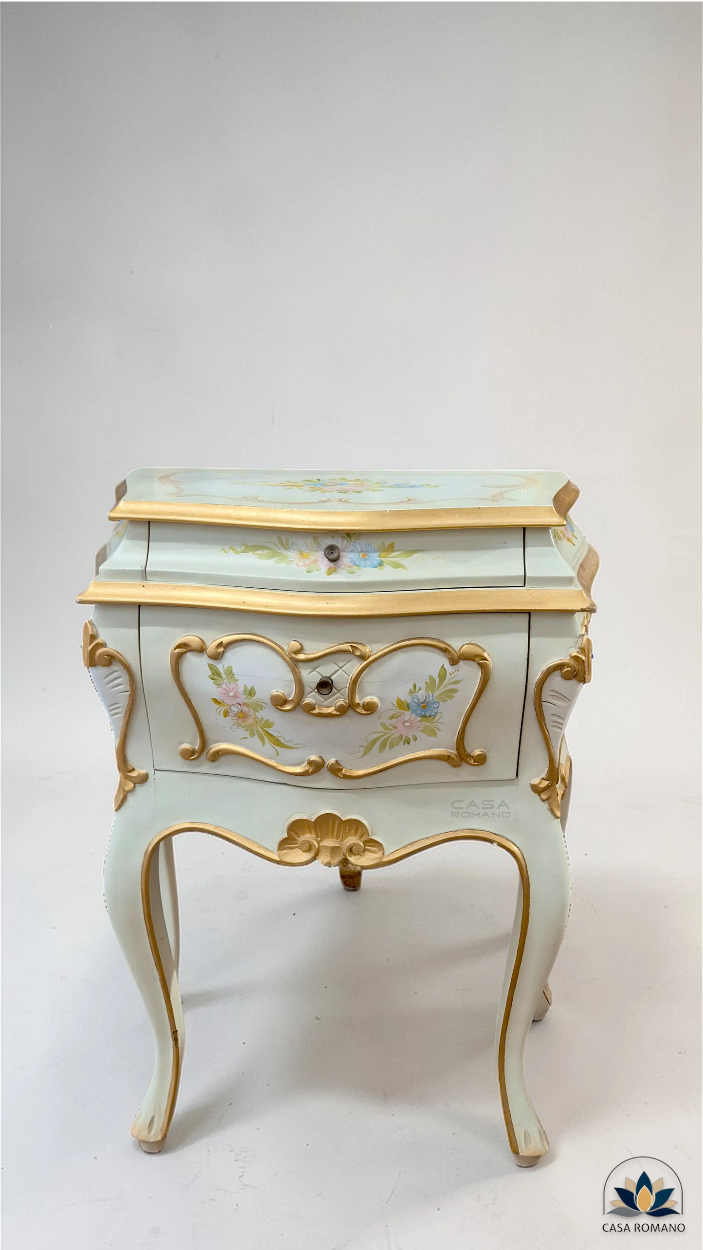 Venezianischer Nachttisch handbemalt – Rococo Stilmöbel mit Schublade | CASA ROMANO