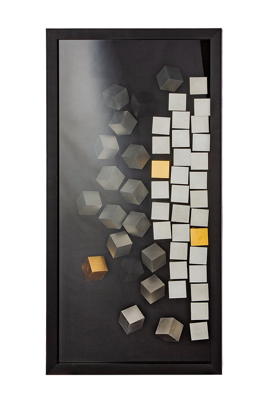 Wandbild „Cubes“ – 3D Glasbild schwarz silber 80 cm | CASA ROMANO