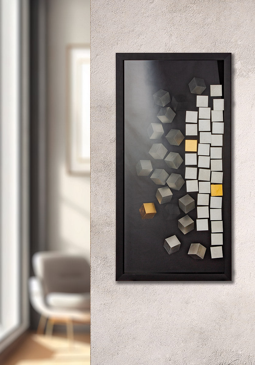 Wandbild „Cubes“ – 3D Glasbild schwarz silber 80 cm | CASA ROMANO