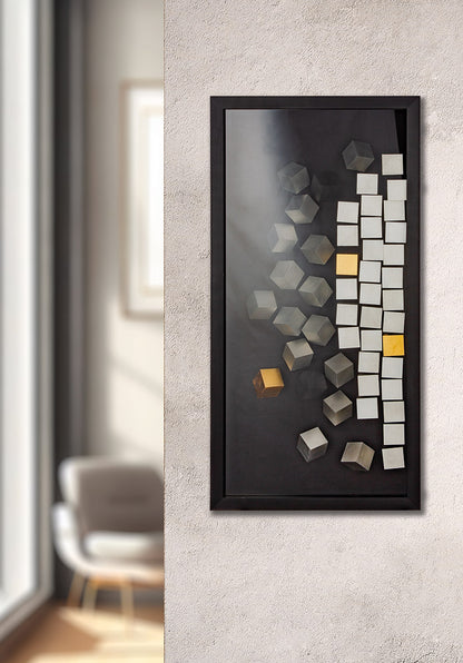 Wandbild „Cubes“ – 3D Glasbild schwarz silber 80 cm | CASA ROMANO