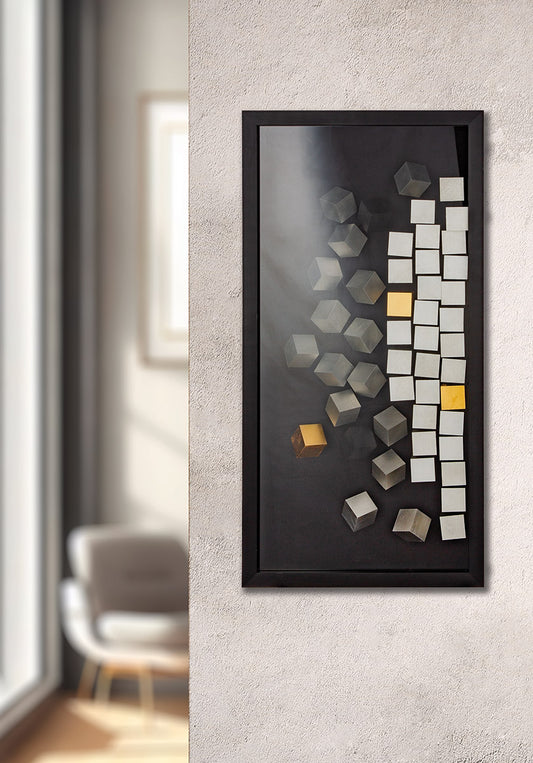 Wandbild „Cubes“ – 3D Glasbild schwarz silber 80 cm | CASA ROMANO