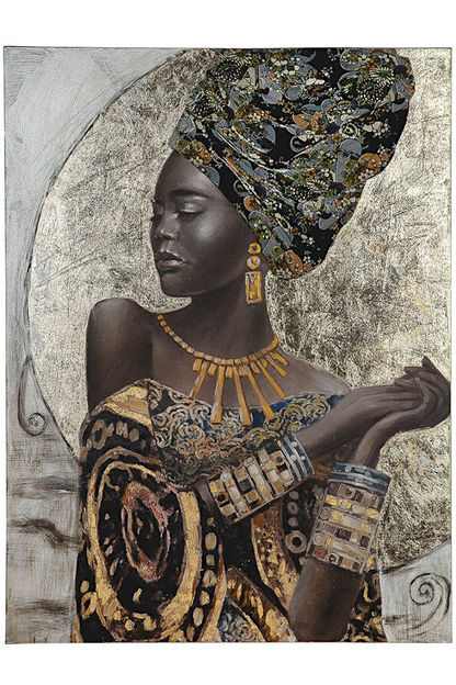 Leinwandbild „African Lady“ 120x90 cm – Handgemalt & Gold Akzente | CASA ROMANO
