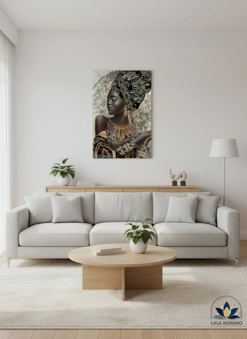 Leinwandbild „African Lady“ 120x90 cm – Handgemalt & Gold Akzente | CASA ROMANO
