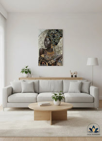 Leinwandbild „African Lady“ 120x90 cm – Handgemalt & Gold Akzente | CASA ROMANO