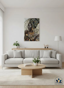 Leinwandbild „African Lady“ 120x90 cm – Handgemalt & Gold Akzente | CASA ROMANO