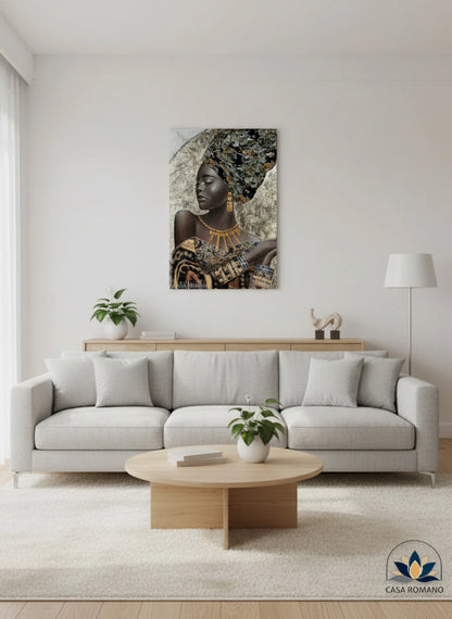 Leinwandbild „African Lady“ 120x90 cm – Handgemalt & Gold Akzente | CASA ROMANO